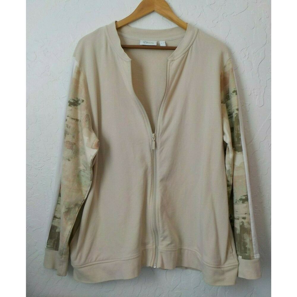 D&Co Active Sports Jacket Full Zip Up Women size XL Beige with Camo Sleeves